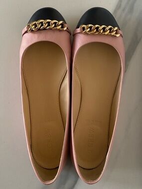 J. Crew Nora Leather Chain Cap Toe Ballet Flats Preppy Classic Feminine